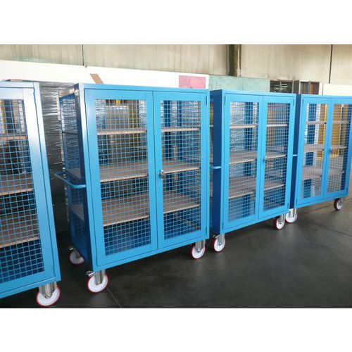 Carrello grigliato 3 ripiani in legno multistrato con ante,