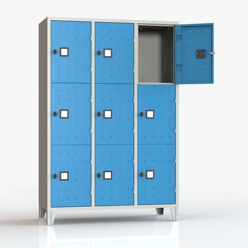 Armadio casellario monoblocco 9 posti blu lucchetto,
