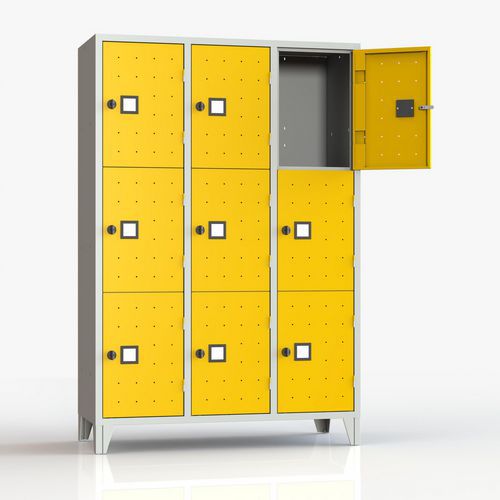 Armadio casellario monoblocco 9 posti giallo lucchetto,