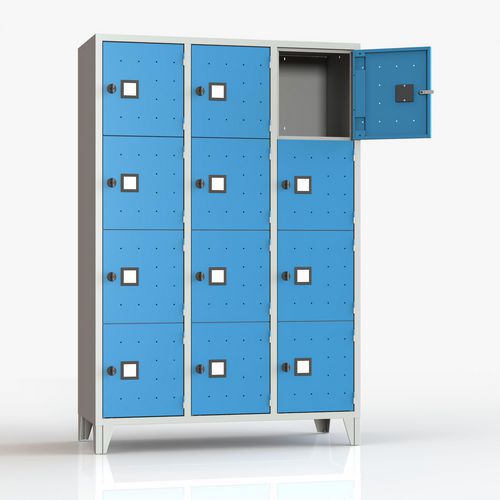 Armadio casellario monoblocco 12 posti blu lucchetto,