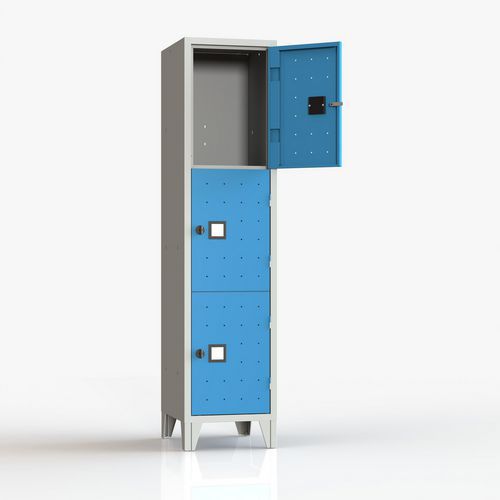 Armadio casellario monoblocco 3 posti blu lucchetto,