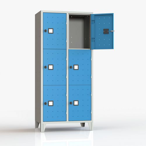 Armadio casellario monoblocco 6 posti blu lucchetto,