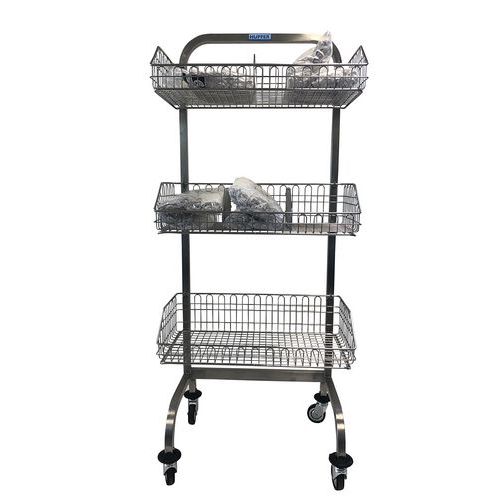 Carrello per ambiente ospedaliero in inox con 3 cestelli e 3 separatori - 180 kg,