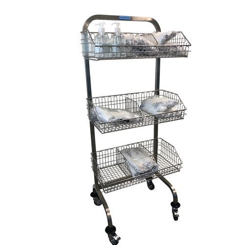 Carrello per ambiente ospedaliero in inox con 3 cestelli - 180 kg,