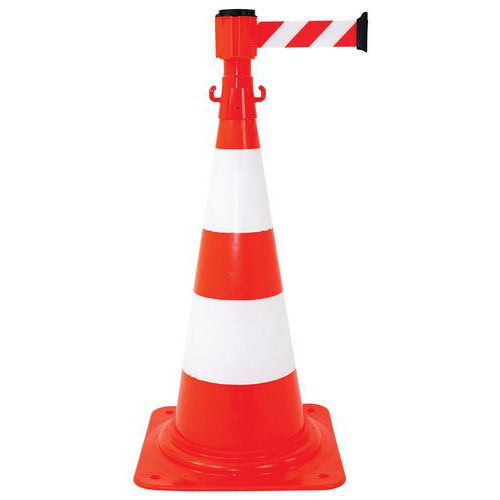 Kit 1 svolg nastro strisce rosso/bianco 50mmx4m+1 cono 75cm,