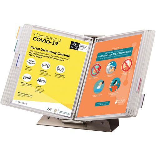 Leggio con buste antimicrobiche con perno girevole colore inox,