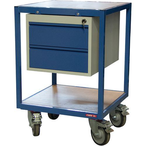 Carrello 400 kg 2 ripiani legno 600x600 mm 2 cassetti,