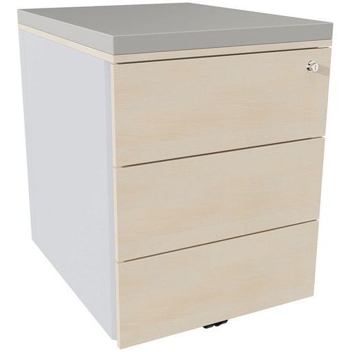 Cassettiera mobile 3 cassetti acc argento/rov natur/perla,