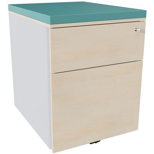 Cassettiera mobile 2 cassetti acc argento/rov natur/laguna,