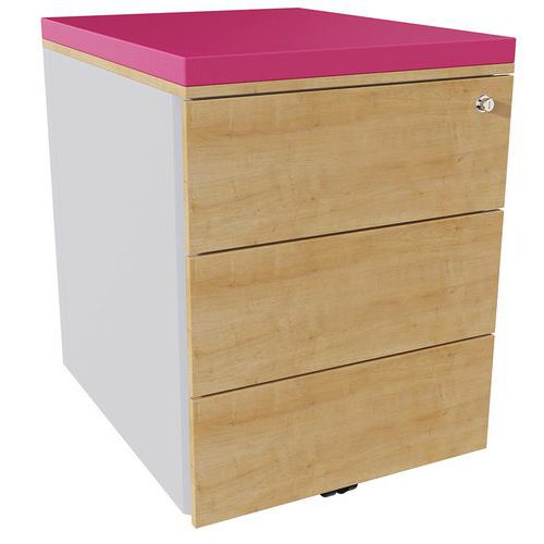 Cassettiera mobile 3 cassetti acc argento/rovere ant/peonia,