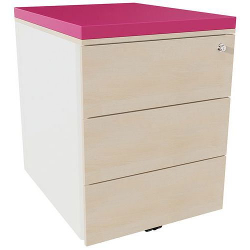 Cassettiera mobile 3 cassetti acc bianco/rov natur/peonia,