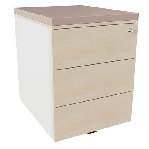 Cassettiera mobile 3 cass acc bianco/rov natur/grigio talpa,