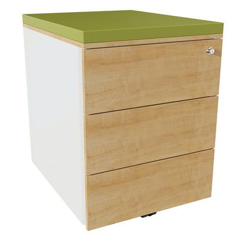 Cassettiera mobile 3 cassetti acc bianco/rovere ant/felce,