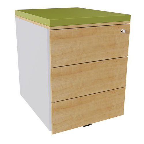 Cassettiera mobile 3 cassetti acciaio argento/rov ant/felce,