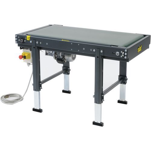 Trasportatore nastro motorizzato L 500x1000mm +piedi e guide,