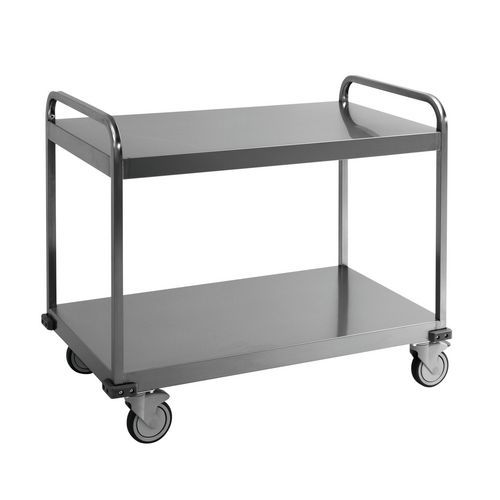 Carrello inox portata 200kg, 2 piani lisci, cm 100x58.,