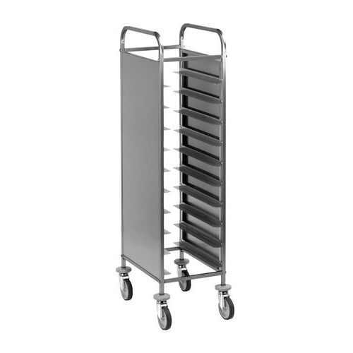 Carrello portavassoi, pannelli laterali inox, 10 vassoi GN,
