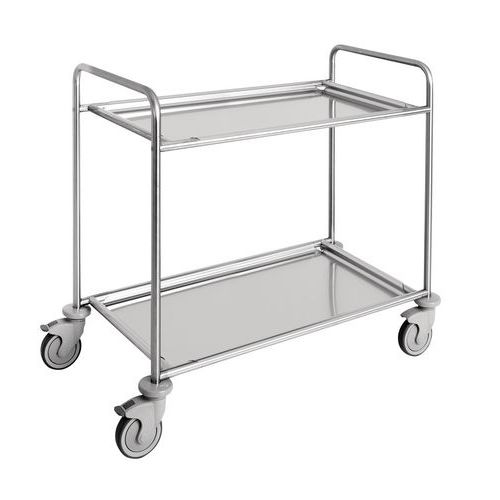 Carrello inox,2 piani asportabili cm90x50x3h,2 ruote frenat,