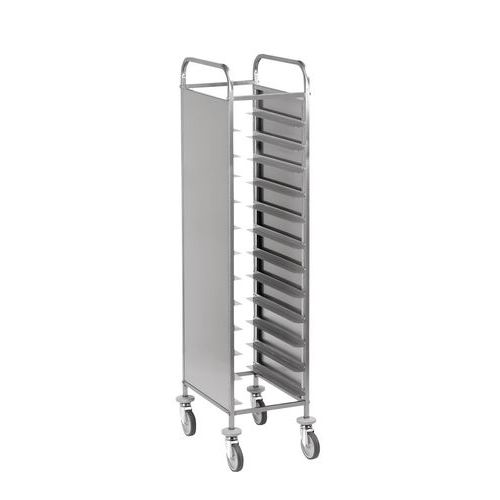 Carrello portavassoi, pannelli laterali inox, 12 vassoi EN,