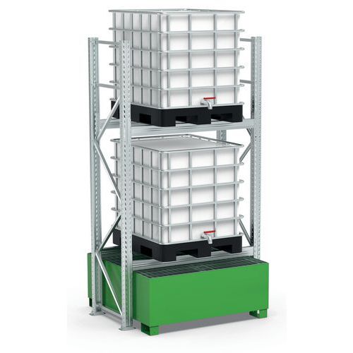 Scaffalatura 2 piani con vasca di raccolta per 2 IBC,