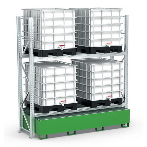 Scaffalatura 2 piani con vasca di raccolta per 4 IBC,