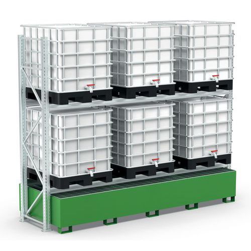 Scaffalatura 2 piani con vasca di raccolta per 6 IBC,