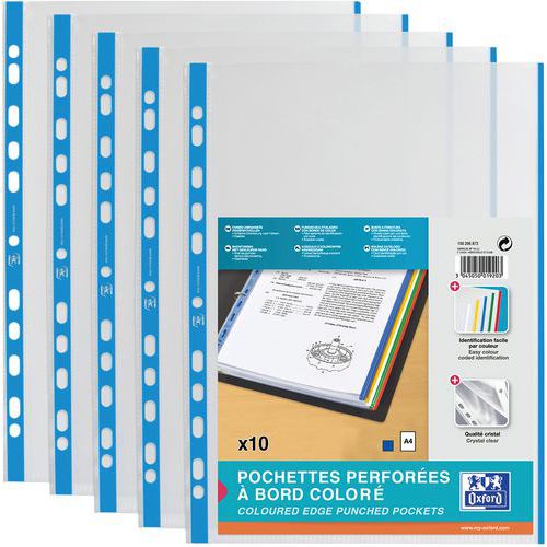 Busta perforata Oxford sacc10 A4 PP90 liscia bordo blu,