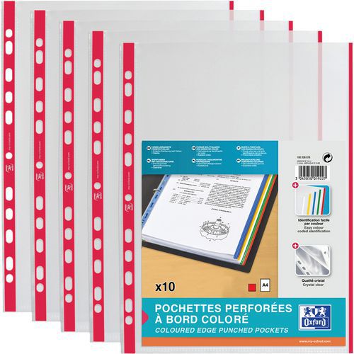 Busta perforata Oxford sacc10 A4 PP90 liscia bordo rosso,