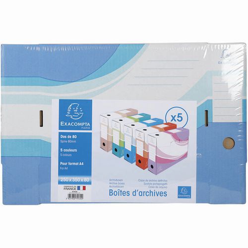 Set di 5 scatole d'archivio retro da 80 mm in cartoncino ondulato assortite,