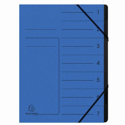 Classificatore pinzato con elastici int. nero 7 scomp. A4 Blu,