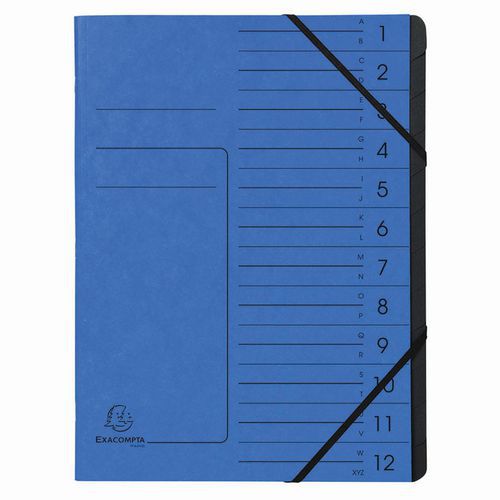 Classificatore pinzato con elastici int. nero 12 scomp. A4 Blu,