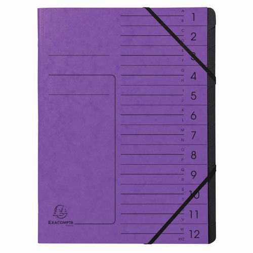 Classificatore pinzato con elastici int. nero 12 scomp. A4 Viola,