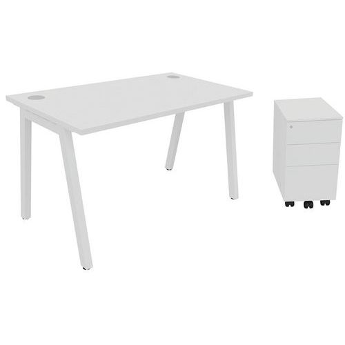 Kit Trendy: scrivania 120x70cm bianca+cassettiera mob bianca,