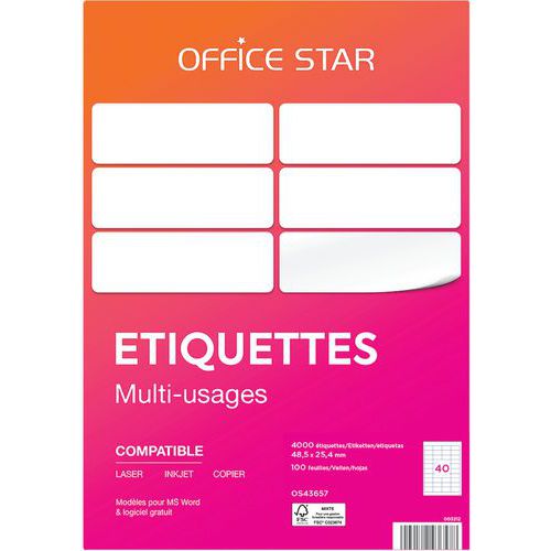LOTTO DI 400 ETICHETTE OFFICE STAR 48,5 x 25,4 MM,