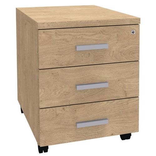 Cassettiera mobile 3 cassetti rovere chiaro/maniglia grigia,