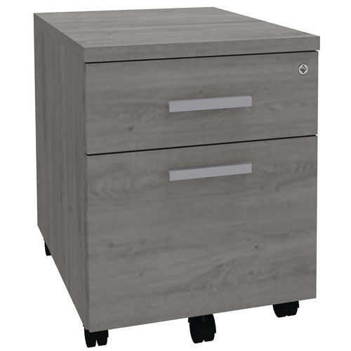 Cassettiera mobile 2 cassetti di cui 1 per cartelle sospese rovere grigio/maniglia grigia,