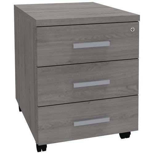 Cassettiera mobile 3 cassetti rovere grigio/maniglia grigia,