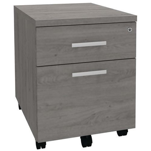 Cassettiera mobile 2 cassetti di cui 1 per cartelle sospese rovere grigio/maniglia bianca,
