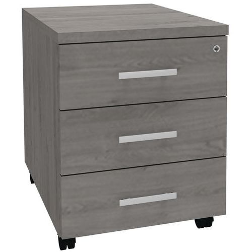 Cassettiera mobile 3 cassetti rovere grigio/maniglia bianca,