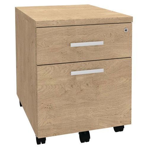 Cassettiera mobile 2 cassetti di cui 1 per cartelle sospese rovere chiaro/maniglia bianca,