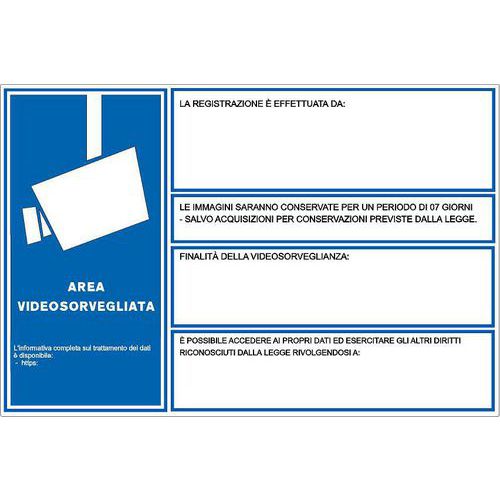 Cartello Area Videosorvegliata Blu 500x350 mm,