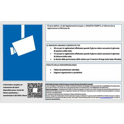 Cartello Area Videosorvegliata Blu con QR 300x200,