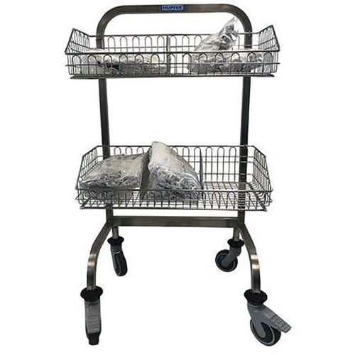 Carrello per ambiente ospedaliero in inox con 2 cestelli e 4 separatori - 120 kg,