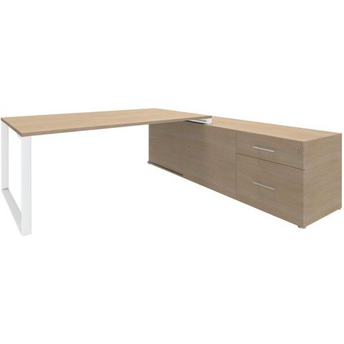Scrivania L180xP100 console dx 200x60 rovere chiaro/bianco,