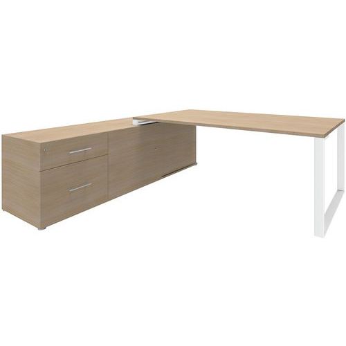 Scrivania L180xP100 console sx 200x60 rovere chiaro/bianco,