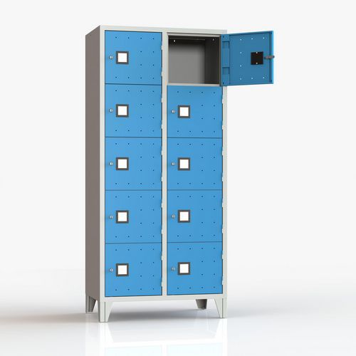 Armadio casellario 10 posti su piedi blu chiave,