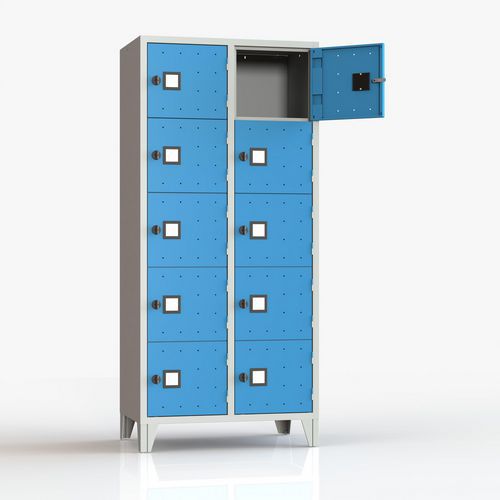 Armadio casellario 10 posti su piedi blu lucchetto,