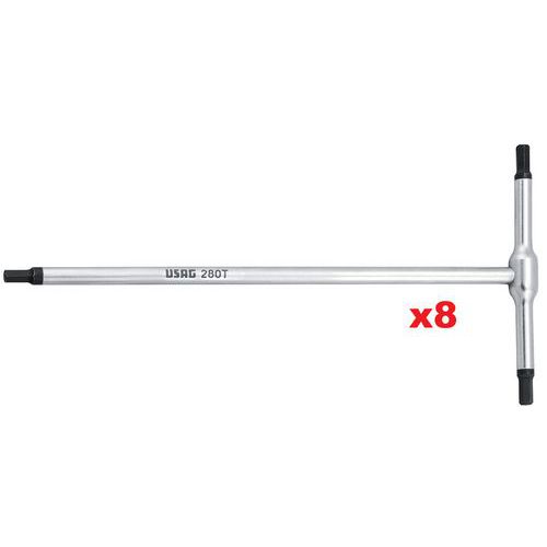 Serie di 8 chiavi a T con maschio esagonale,