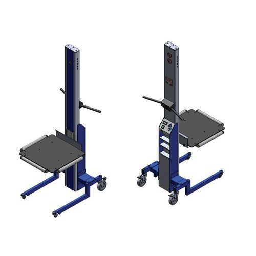 Sollevatore EVO80L avente piano con rulli laterali,