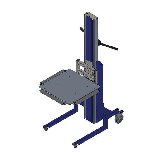 Sollevatore EVO80M avente piano con rulli laterali,
